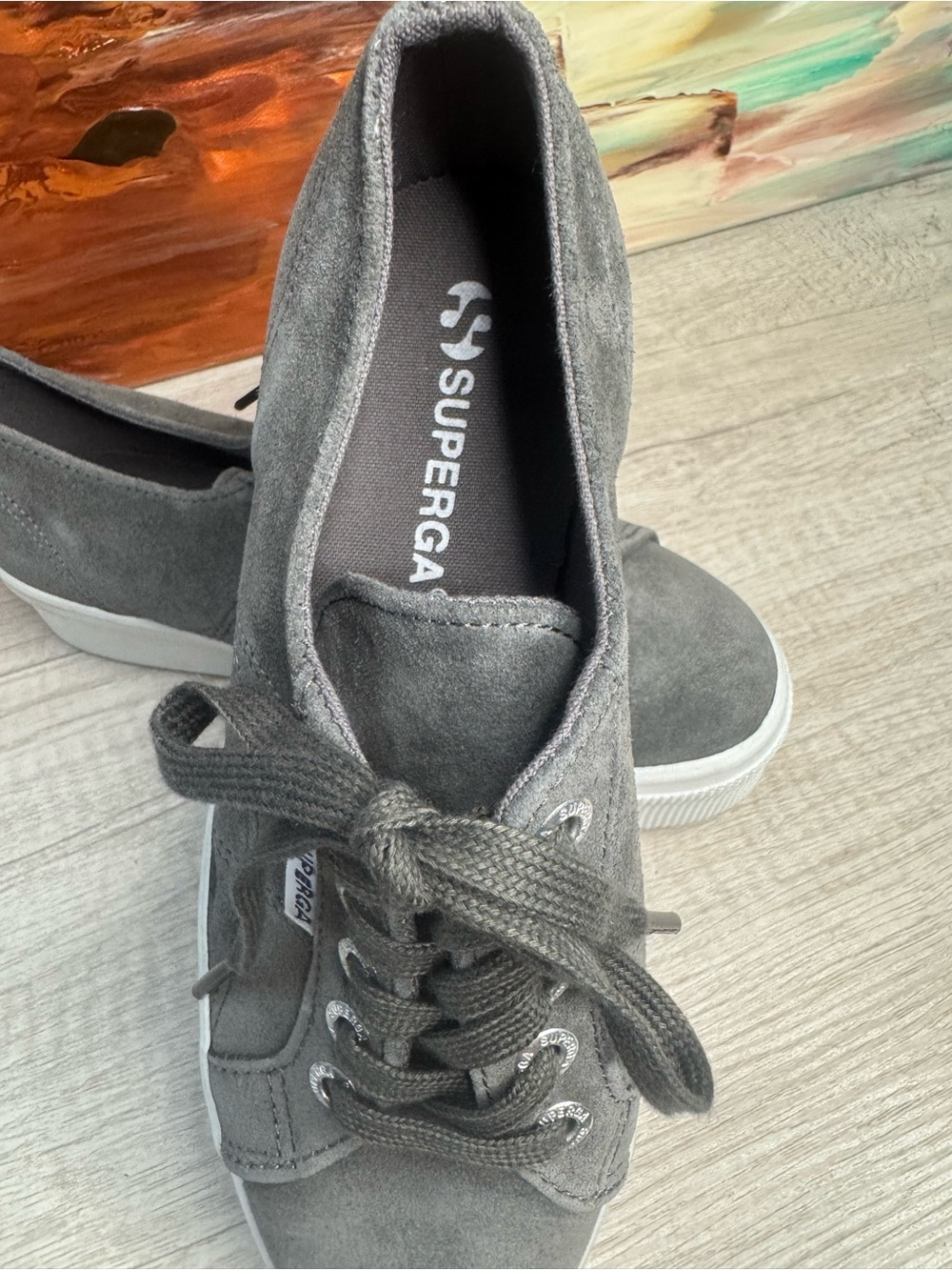 Superga Gray Suede Platform Lace-Up Sneakers Size 5 - Picture 3 of 9